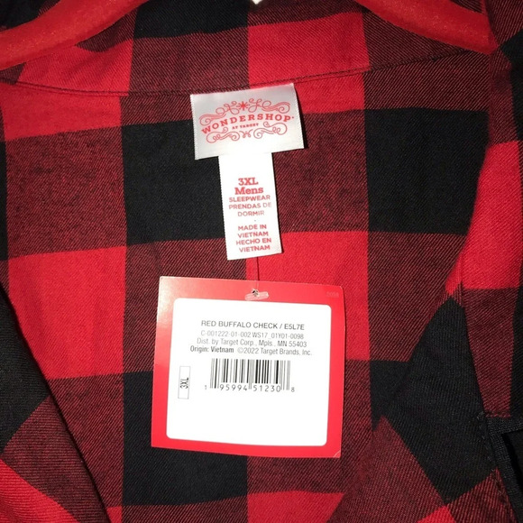 NWT Wondershop At Target Men’s Red Buffalo Check Pajamas Size 3XL - Picture 3 of 10